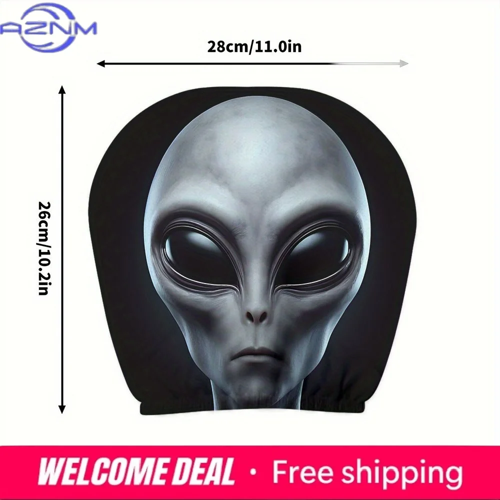 2pcs Mysterious Gray-Skinned Alien Pattern Car Headrest Covers Car Seat Accessories Suitable for Daily Commuting