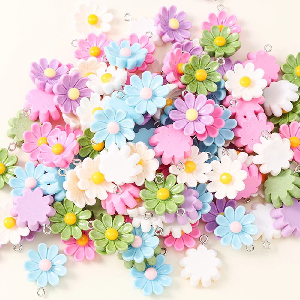 10pcs Mix Cartoon Colorful Cute Resin Daisy Flowers Charms for Necklaces Earrings Handmade Jewelry Making Accessories