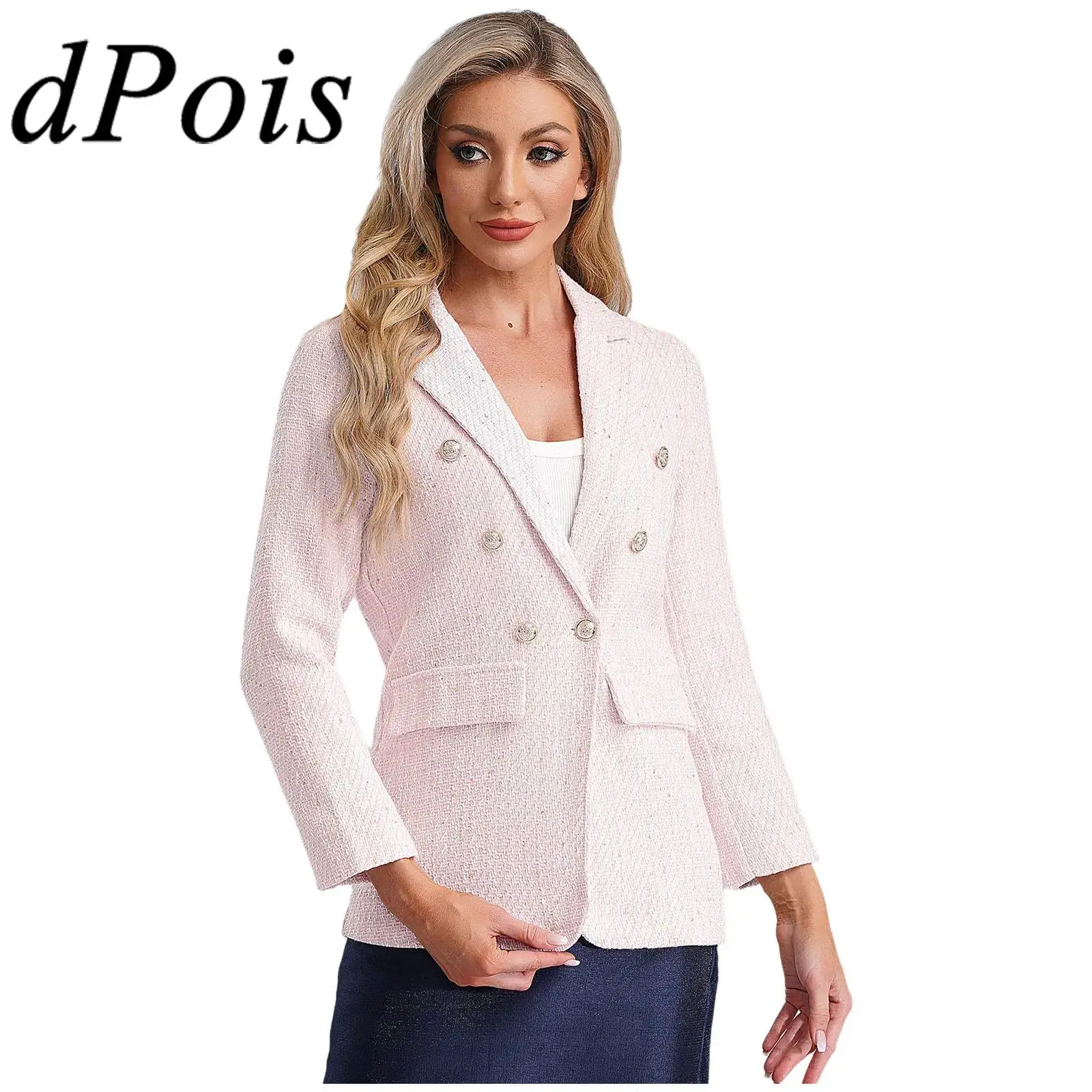 Women Fashion Casual Open Front Long-sleeve Blazer Jacket for Work OL Lady Daily Wear Business Workwear Woman's Tailored Coat