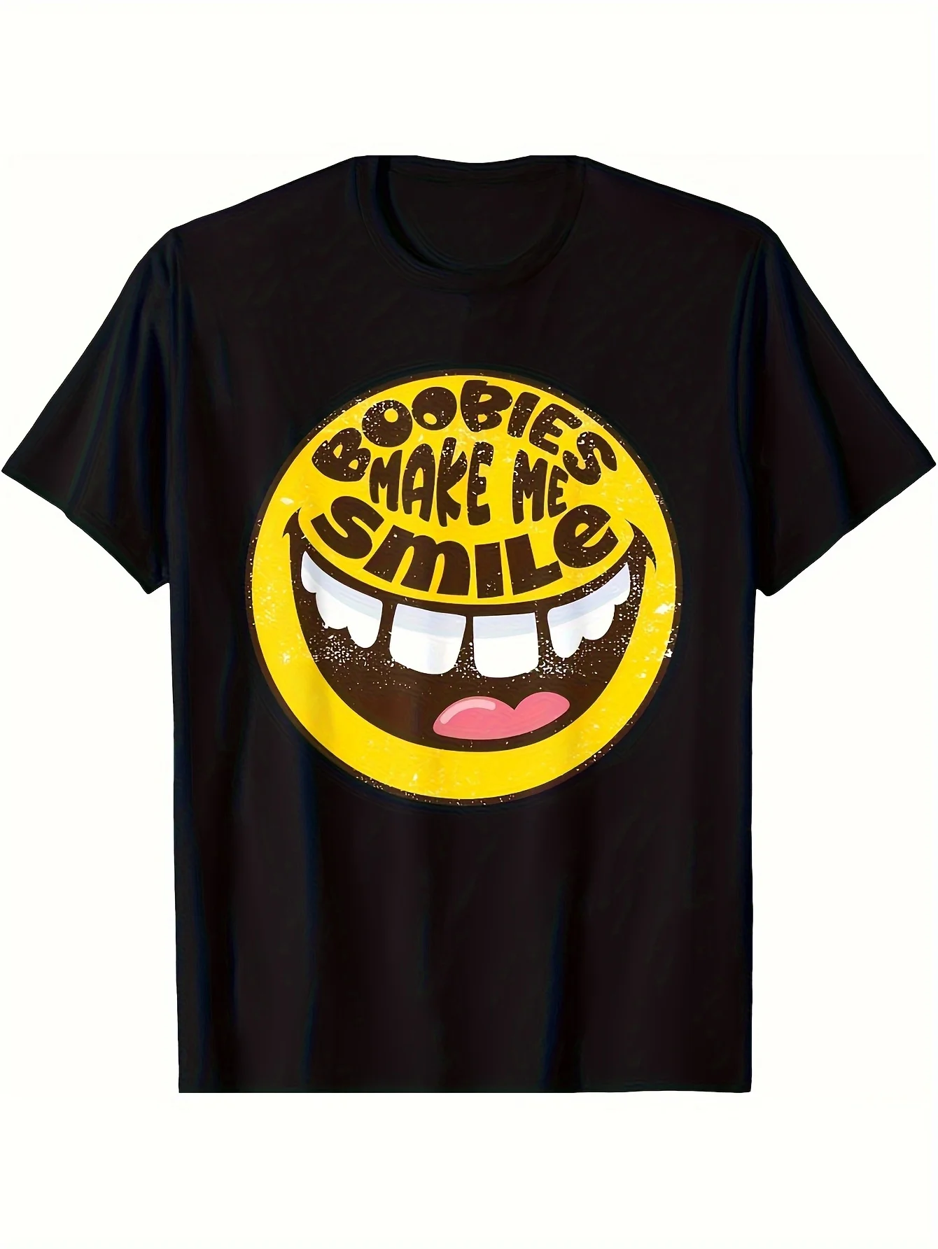 

Men's Boobies Make Me Smile Graphic T-Shirt 100% Cotton Casual Round Neck Tee with Design Regular Fit Playful Design