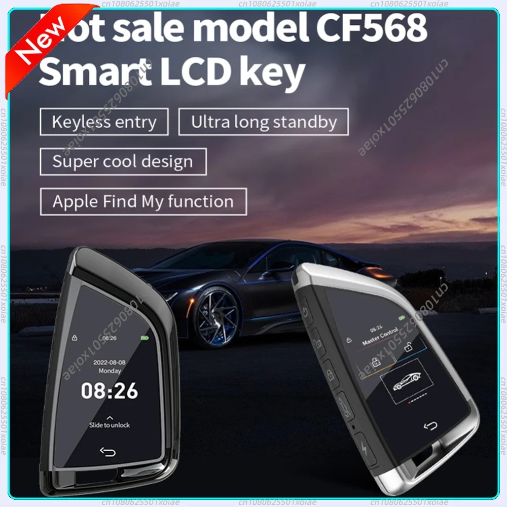 CF568 Universal Remote Smart Car Key LCD Touch Screen with On-BD Window Lift Trunk Remote for Start and Stop Engine Button Cars