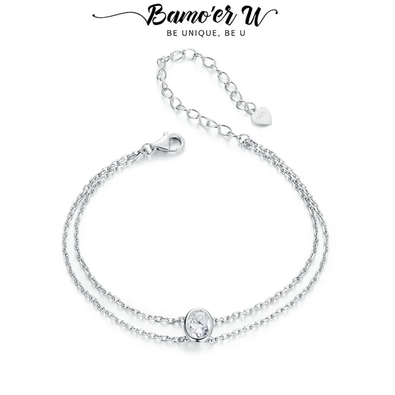 

Браслет Bamoer U 1CT с муассанитом, серебро 925 пробы, уникальный дизайн с двойной цепочкой, сертифицированный браслет, женские ювелирные изделия VVS1
