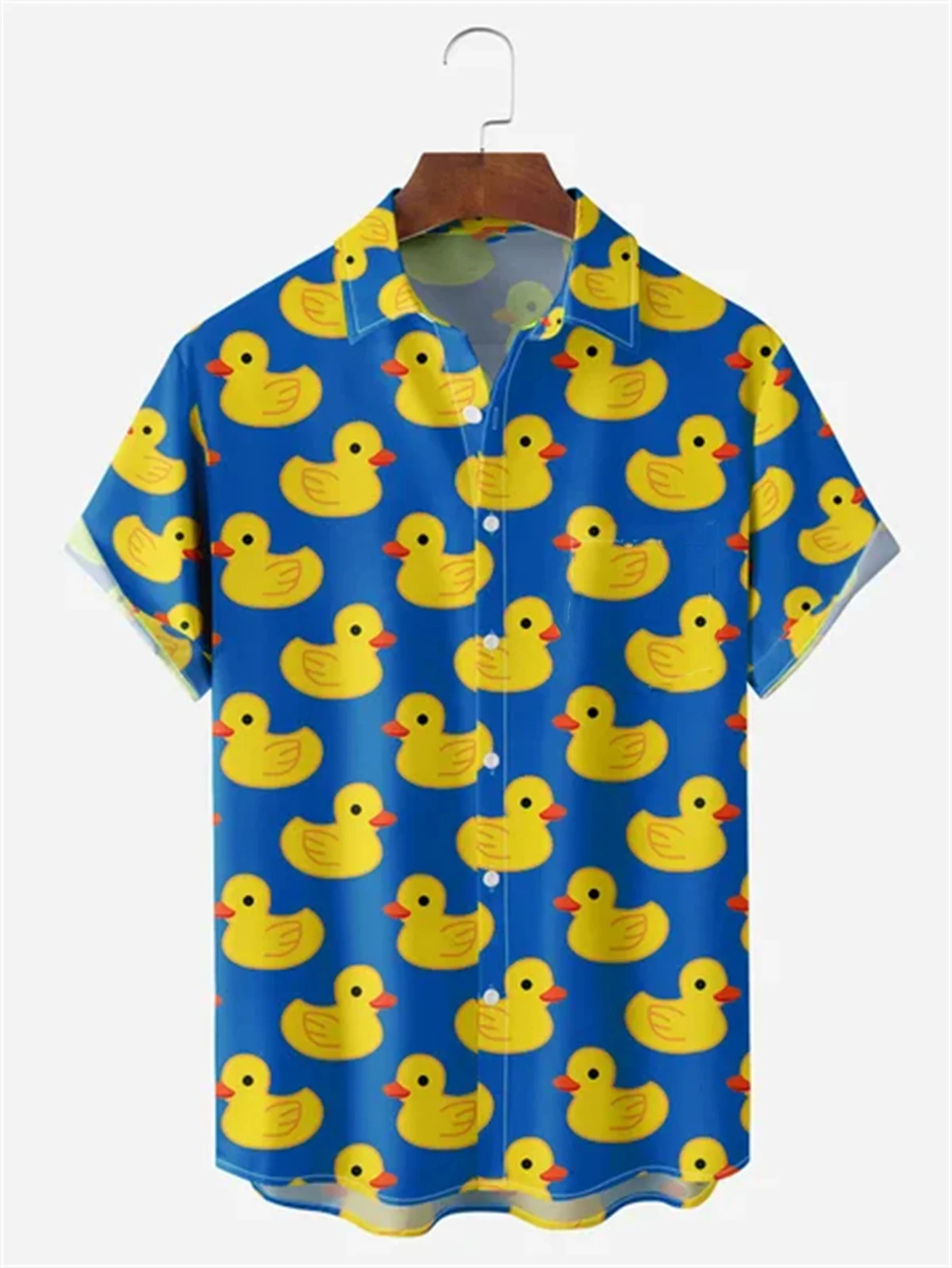 Men's Little Yellow Duck Shirt Fashionable New Short sleeved Lapel Button Hawaiian Vacation Casual Shirt Comfortable Fabric