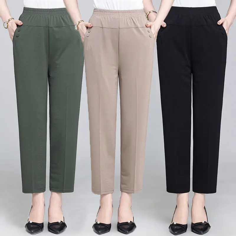 

Women Autumn Drawstring White Black light brown grey Long Pants
