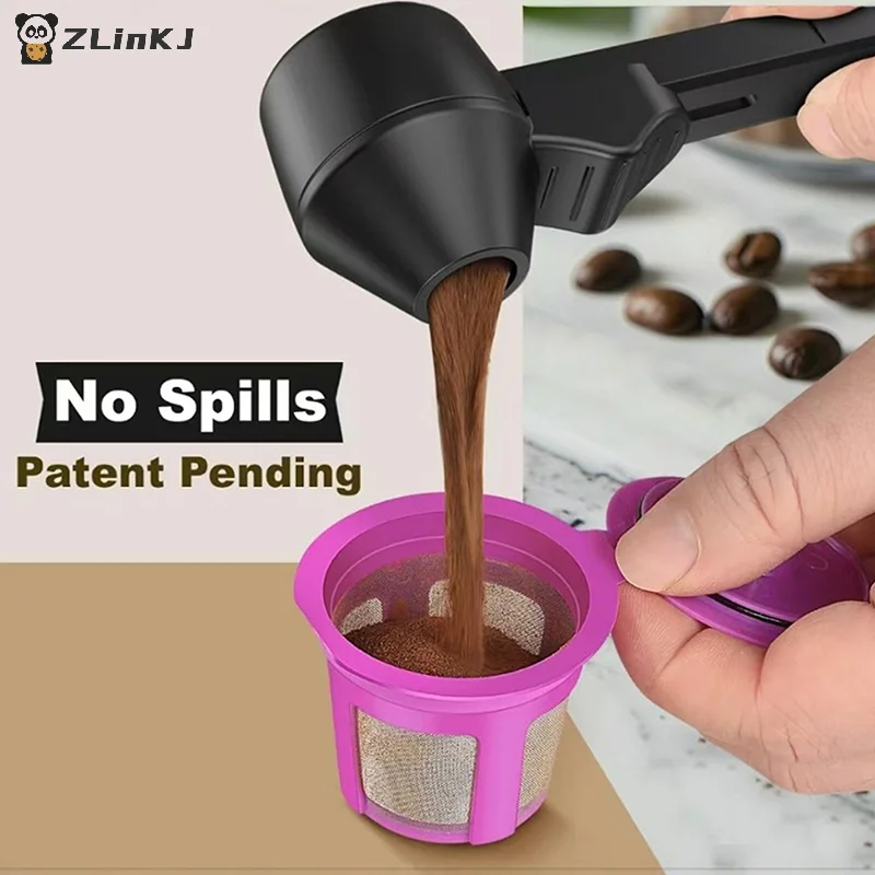 ▶1Pcs Coffee Scoop With Funnel For Reusable K-cup Coffee Pot 2 Tablespoon Capacity Coffee Measuring Spoon Kitchen Accessories