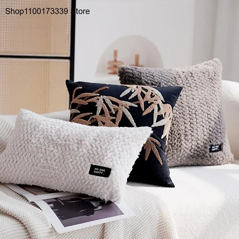 Middle Ancient Style High-End Light Luxury Embroidered Velvet Retro Model Room Living Room Sofa Pillow Cover