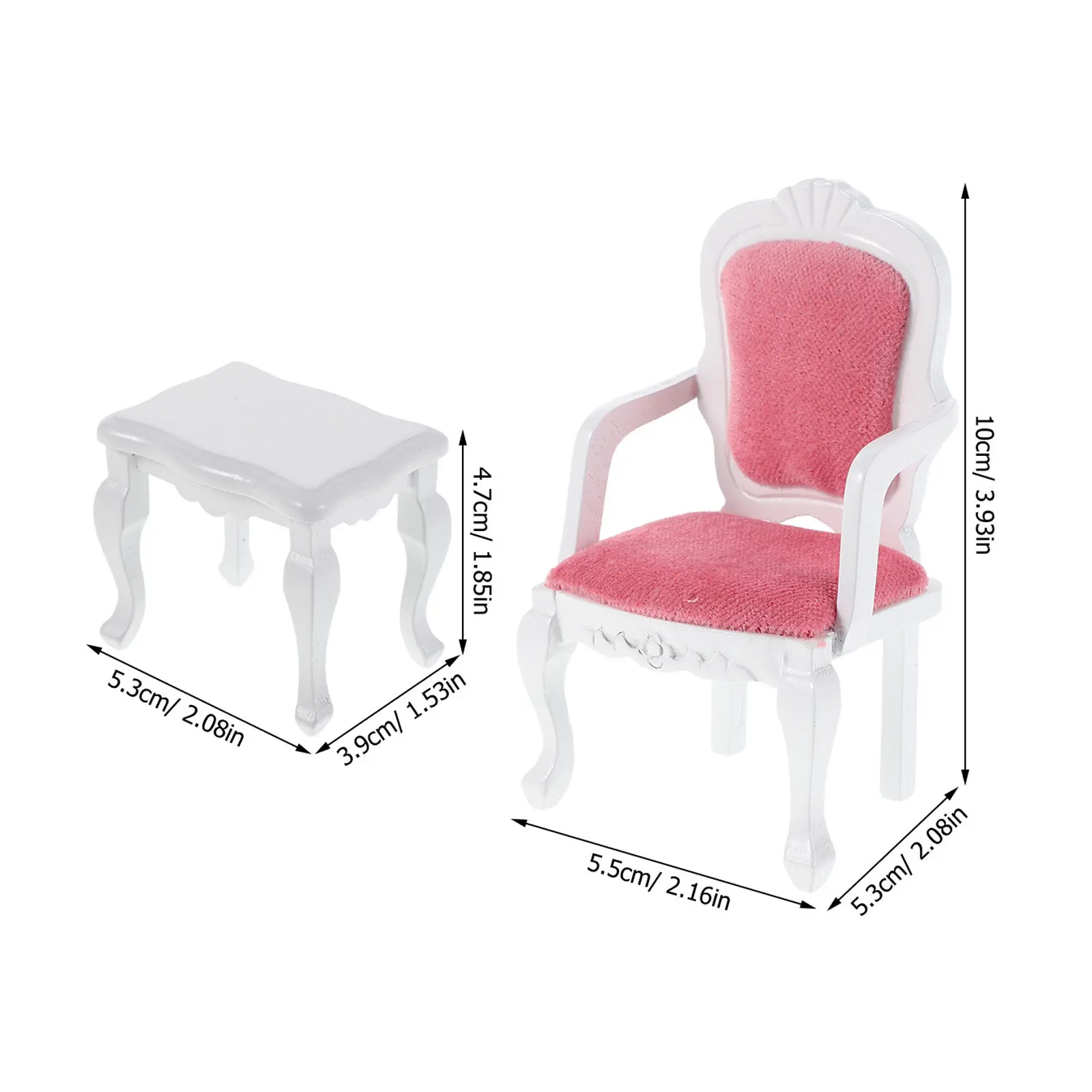 2Pcs Miniature Living Room Accessories Set Wooden Dollhouse Chair and Coffee Table Realistic Mini House Furniture for Collectors