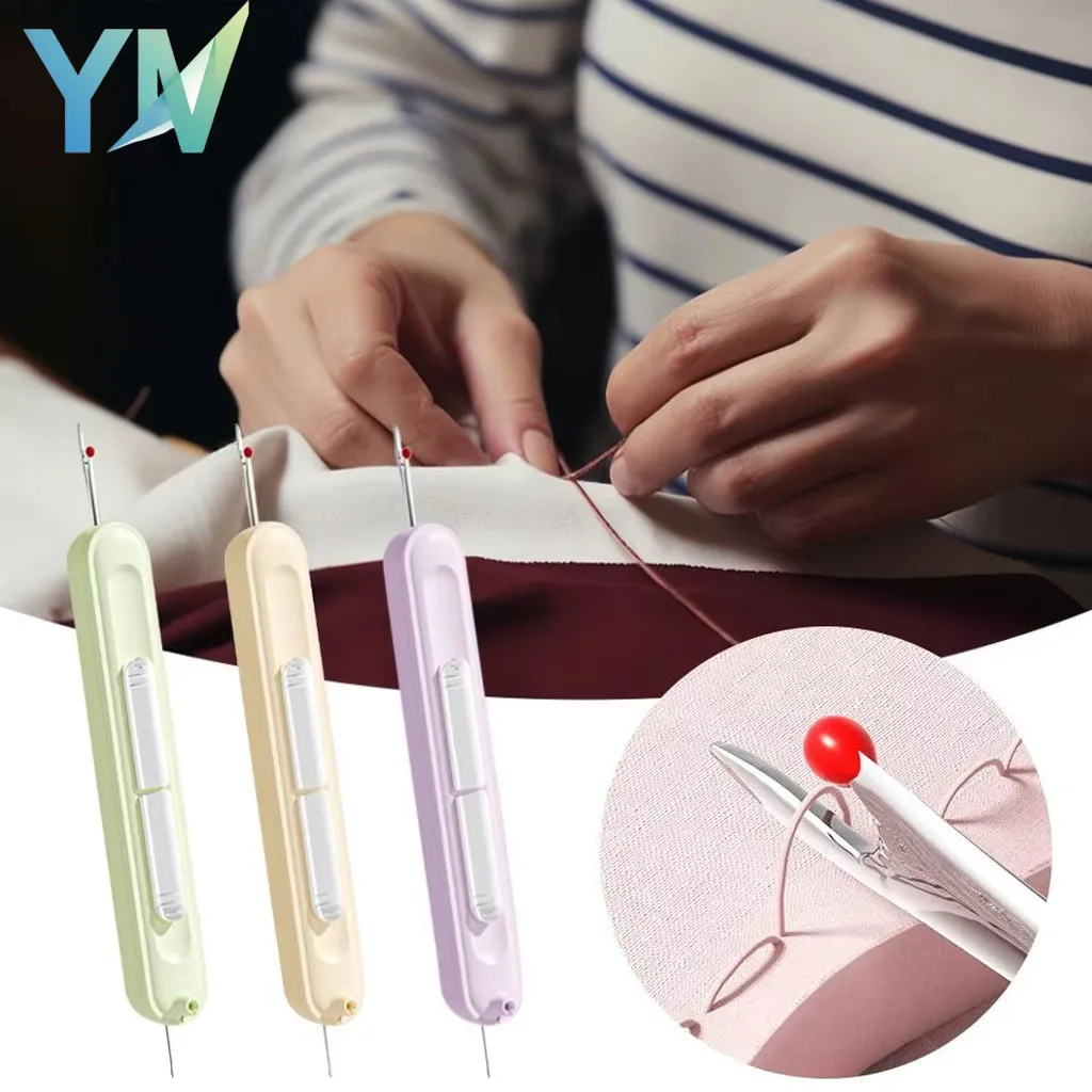 2 in 1 Easy Threader Sewing Needle Threading Tool for Elderly Multifunction Hand Sewing Tool with Built-in Thread Cutter Ripper
