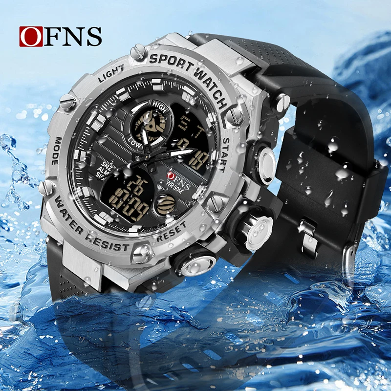 OFNS G Style  Men\'s Dual Display Electronic Wristwatch Military Quartz Outdoor Sports 50M Waterproof LED Digital Date Watches