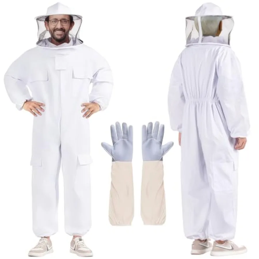 

Профессиональные костюмы пчеловодов для мужчин и женщин, защита от укусов, с круглой вуалью, полная защита тела, костюм пчеловода с перчатками.