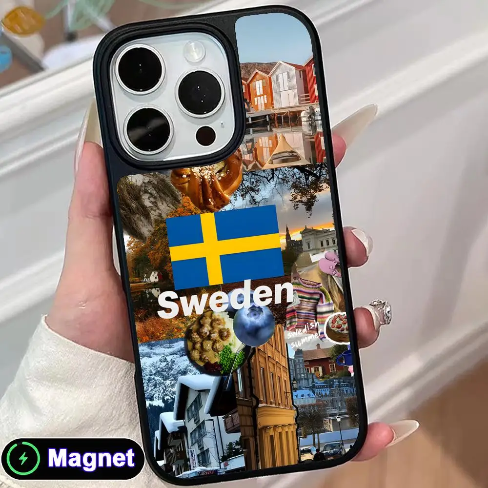 

Sweden Flag Phone Case for iPhone 17 16 15 14 13 12 11 Air Pro Max Plus Matte Surface Magsafe Cover