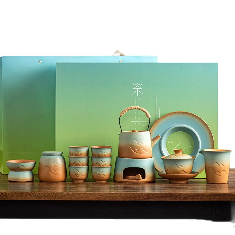مجموعة تدفئة الشاي الشتوية، مجموعة هدايا سيراميك مكونة من 7 قطع مع إبريق شاي وأكواب، نظام صنع الشاي الأوتوماتيكي الفاخر للمنزل والمكتب