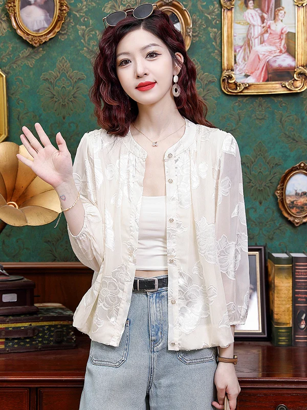 Lightweight Long Sleeve Floral Embroidery UV Protection Casual Fashionable Women's Summer 2026 Air Conditioning Jacket