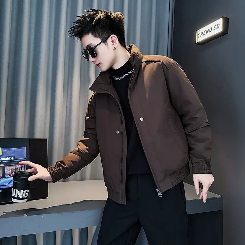 

Thiened Men's Cotton Jaet S Size ort Stature Faionable Urban Sle Long Sve Zipper Closure Warm Coat for Casual Wear