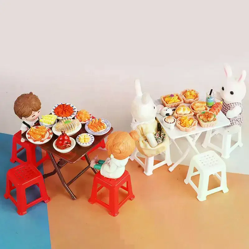 1/12 Dollhouse Simulation Table Chairs Model Set Dollhouse Mini Furniture Decoration Dolls House Accessories Pretend Play Toy