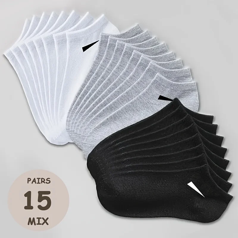 15/20 Pairs Comfortable Men's Women's Socks Casual Short Solid Color Spring Summer Boat Sock Fashionable Round Neck Ankle Socks