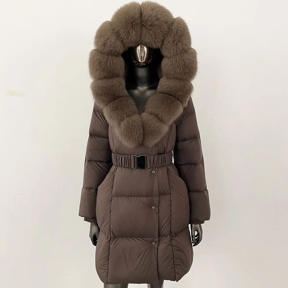 

White Duck Down Coat Winter Women Real Fur Coat 2024 New Oversize Ladies Outerwear Natural Fox Fur Collar Jacket Hooded Cashmere