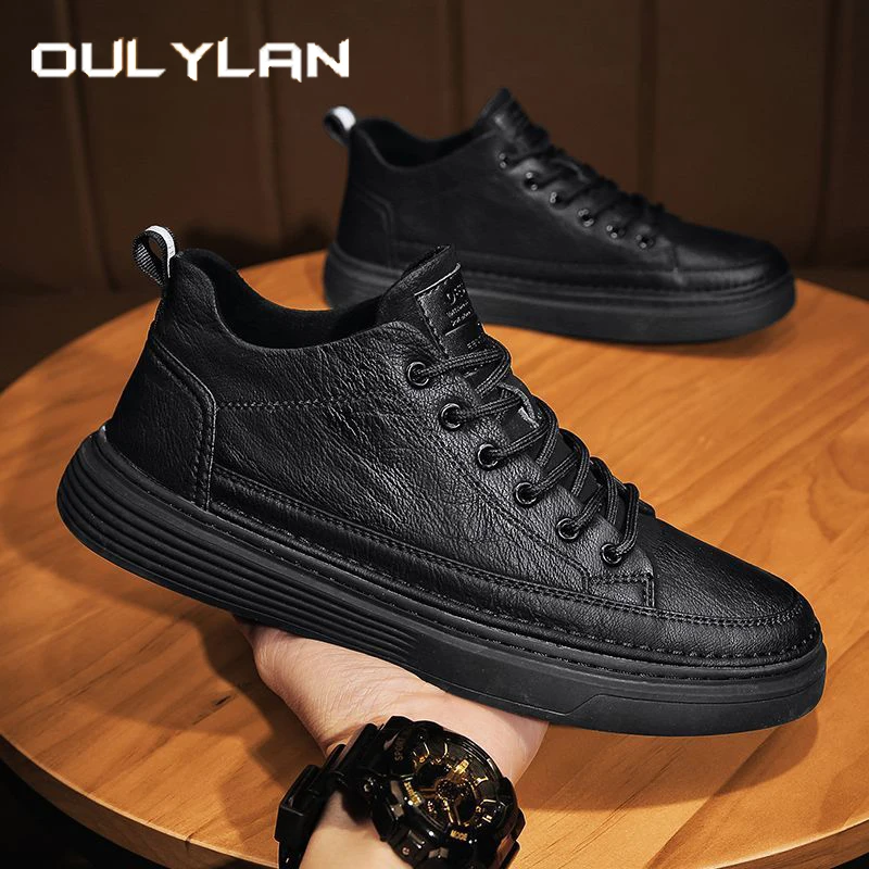 

Oulylan Casual Fashion Thick Soled Sneakers Pure Color Lace Up Board Footwear Men Outdoor Sports Waterproof Running Shoes