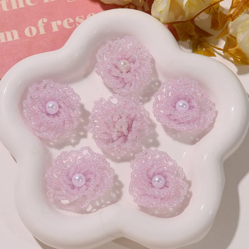 Shoe Charms 1 Piece Pink Pearl Rose Beaded Handwoven DIY Decoration for Clog Jelly Sandals Crystal Cute Summer Girls