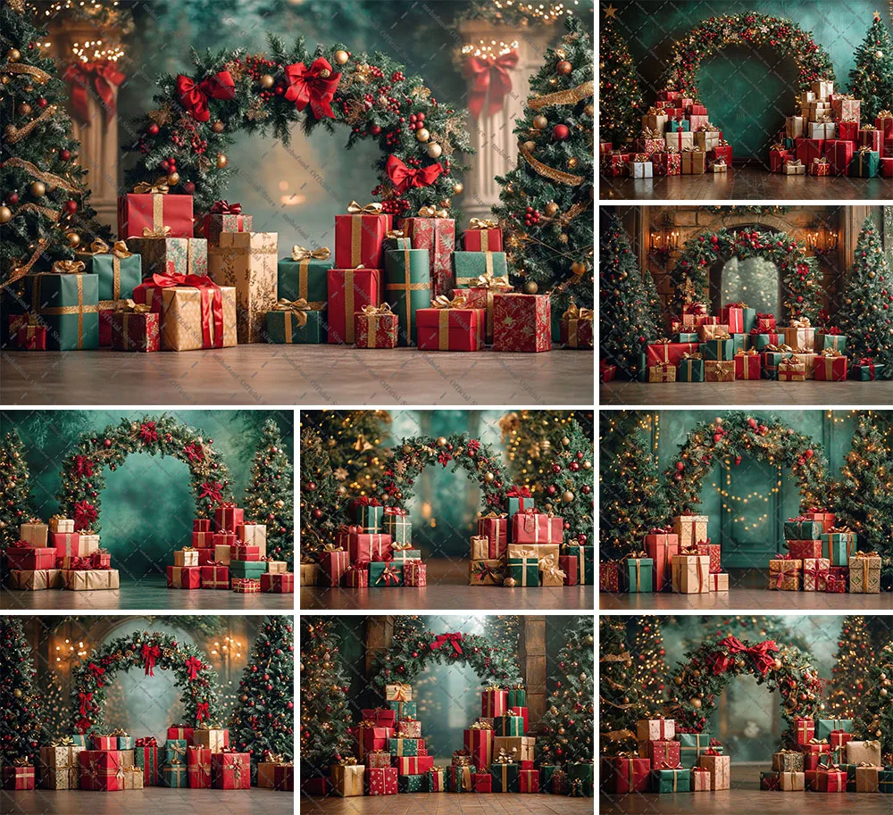 Mehofond Photography Background Christmas Green Vintage Wall Gifts Xmas Tree Kids Family Portrait Decor Backdrop Photo Studio