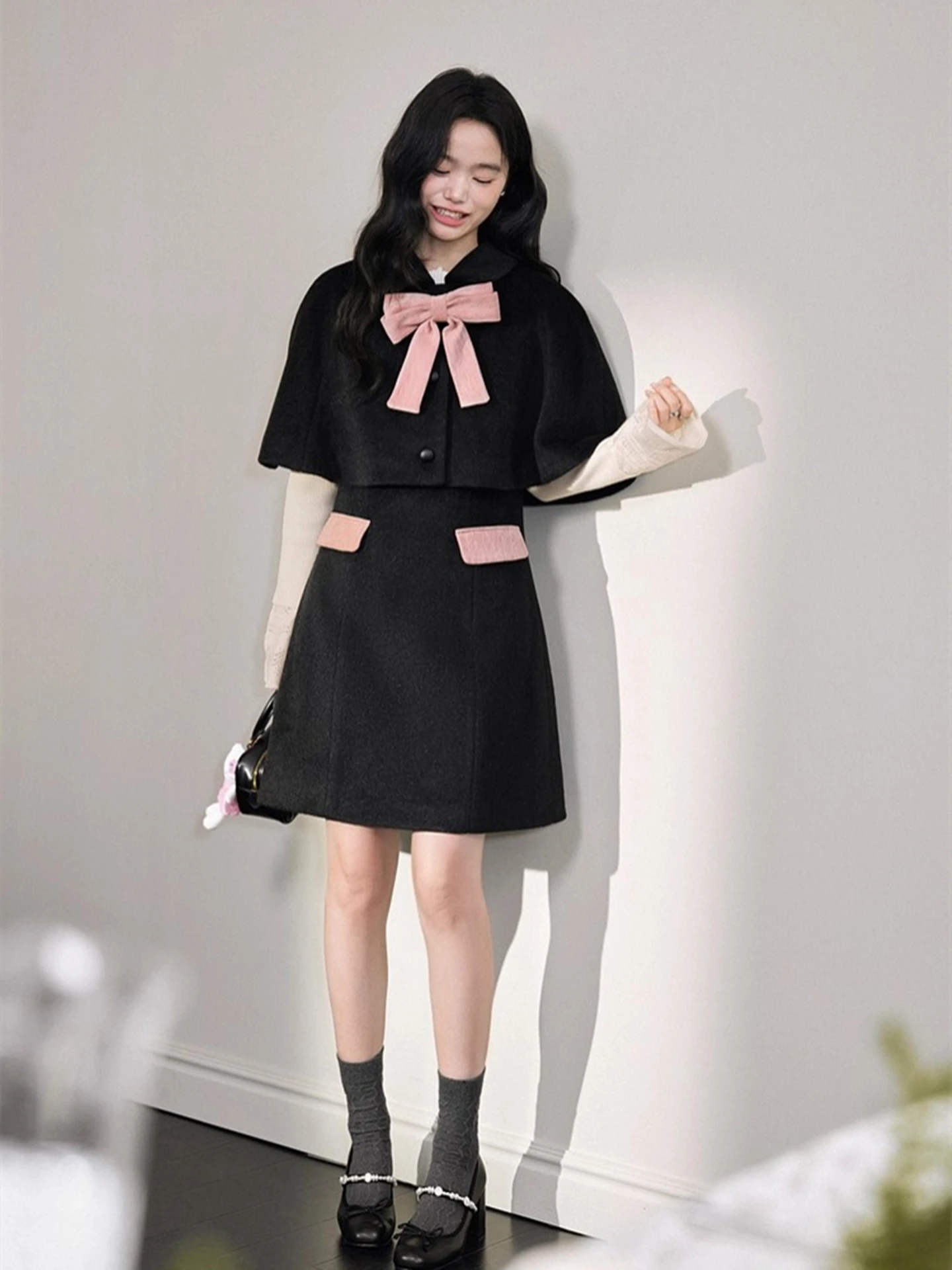 

Women's Autumn Winter Faion Set ort Skirt Vest Coat Two-Piece Suit Casual Sle Woolen Skirt New Arrival