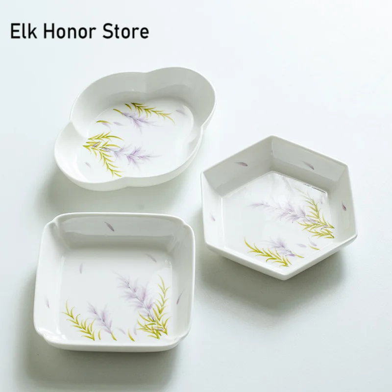 Pure Hand-painted Wisteria Flower Ceramic Pot Bearing Holder Boutique Dry Brew Table Tea Tray Fruit Palte Kung Fu Tea Tea Items