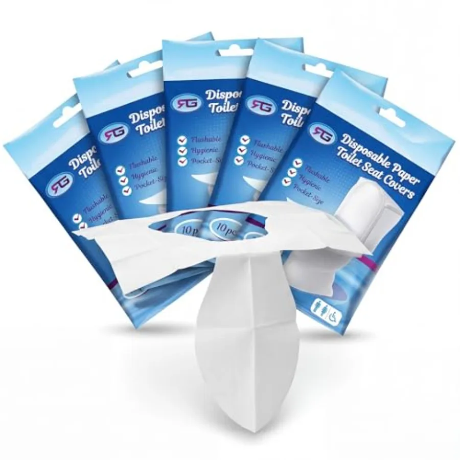 

Disposable Toilet Seat Covers - Flushable Paper Travel Pack - 50 Count 5 Resealable 10-Packs - Portable Potty Training and Bath