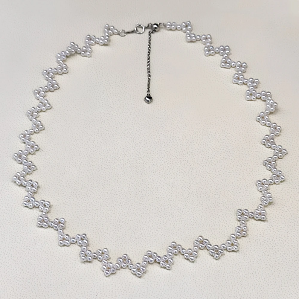 Unique Hand-woven Real Pearl Necklace with 3-4mm Round Freshwater Baby Pearls Elegant Handmade Luxury Charm Girl Choker Necklace