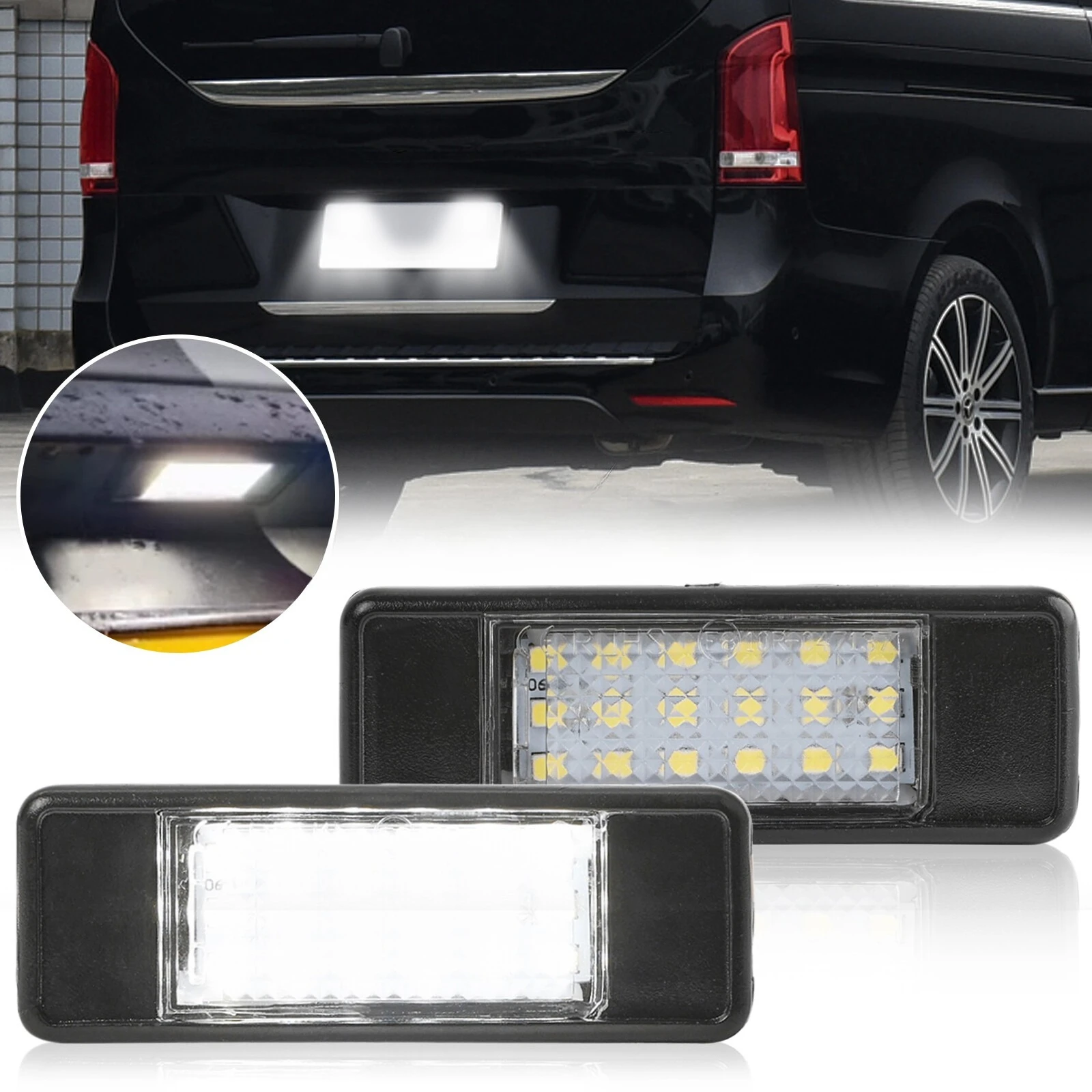 2pcs LED License Plate Lights For Benz Viano Vito W639 2003-15 Sprinter W906- OE:9069062100,6398200156,6398200256