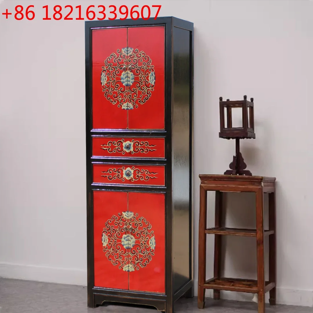 TAO New Chinese retro painted decorative cabinet storage cabinet bedroom bedside table two drawers four doors