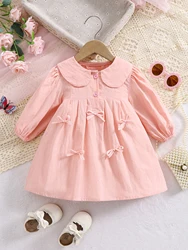 Spring and fall girls long sleeve dress with bow lapel sweet waist skirt