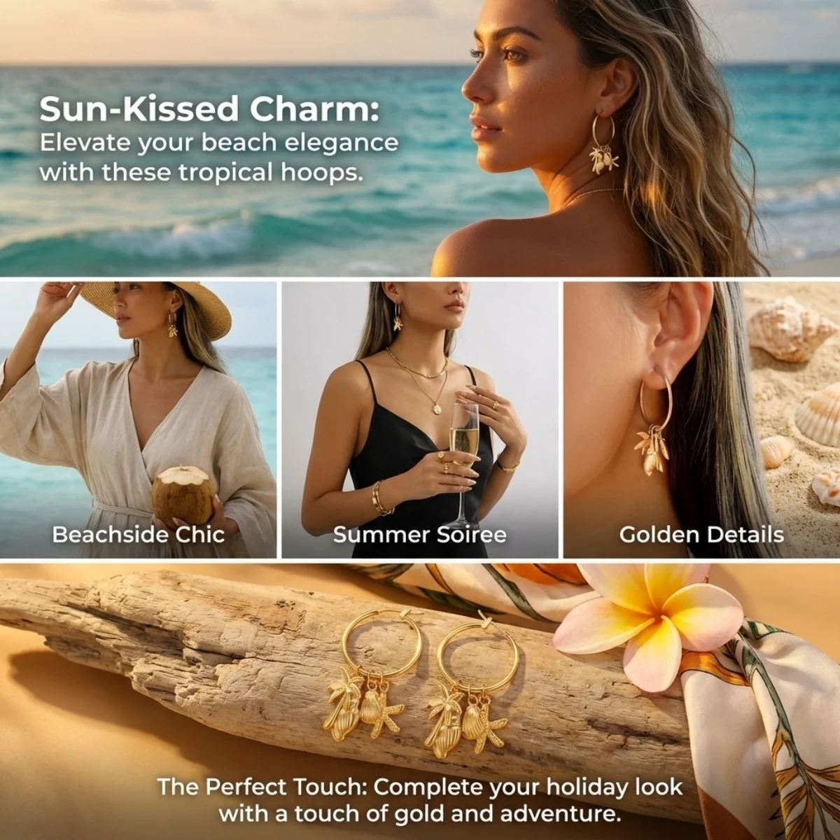 Sommerliche Metall-Kokosnussbaum-Muschel-Seestern-Ohrringe mit Quasten für Damen und Herren, Ozean-Strand-Ohrringe, modischer Urlaubsschmuck – Detail 3