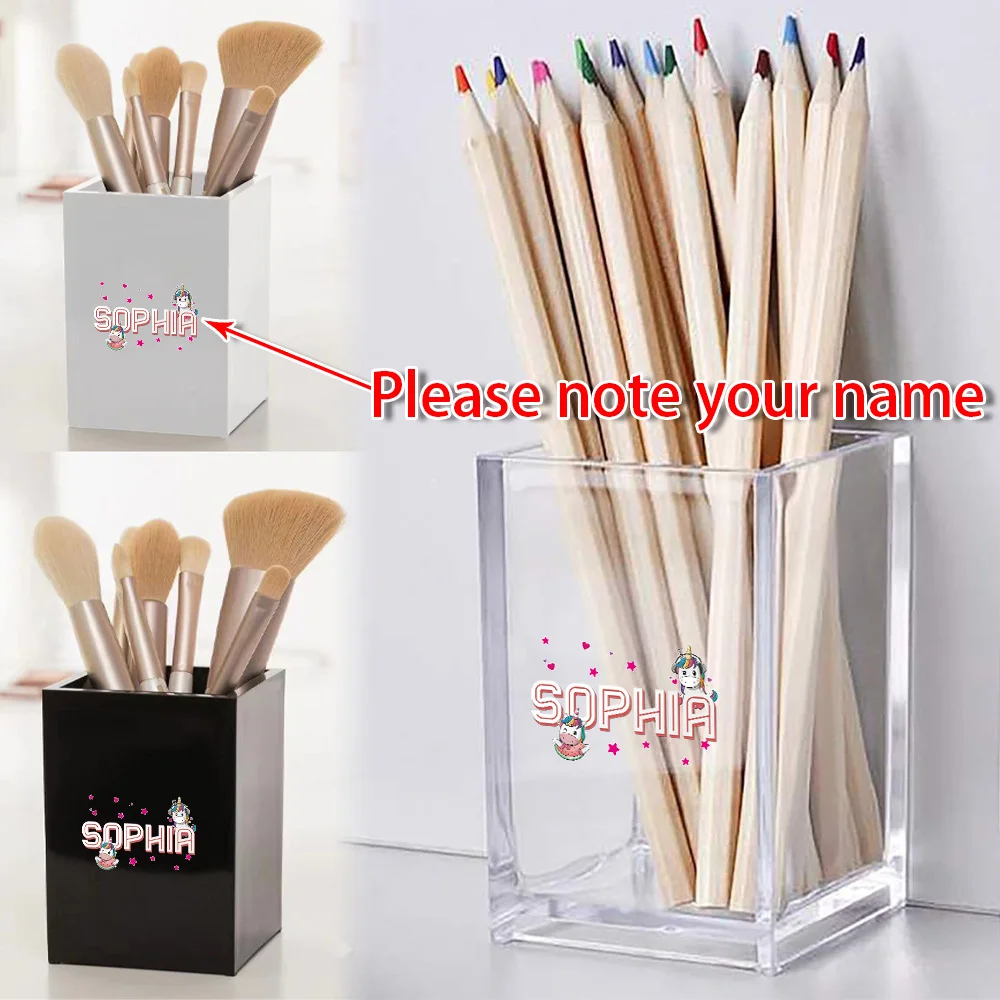 

Customized Name Pencil Cup Stationery Holder Practical Acrylic Pen Holder Minimalist Desk Organizer Storage Office Decor Study