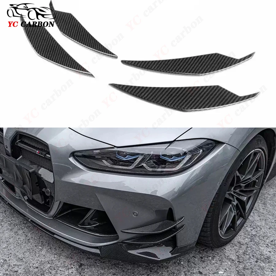 For BMW M3 G80 M4 G82 G83 Carbon Fiber Wind knife Car Front Bumper Splitter Spoiler Canard Air Knife Surround Trim  AC Style