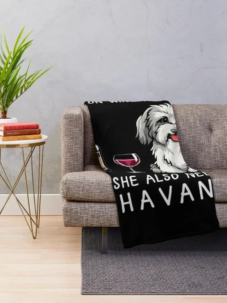 Havanese and wine Funny dog Throw Blanket decorative Flannel Fabric Cute Plaid Blankets