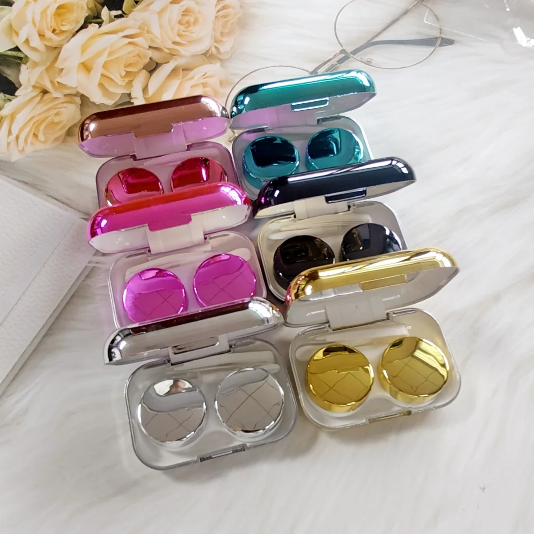 Simple Glossy Leakproof Contact Lens Case Portable Travel Contact Lenses Storage Box Mini Eye Care Lens Companion Container