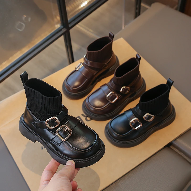 

Girls Socks Boots Britain Style Children Short Ankle Boots Soft Sole Fashion Kids Princess Leather Shoes 2025 Autumn Winter New
