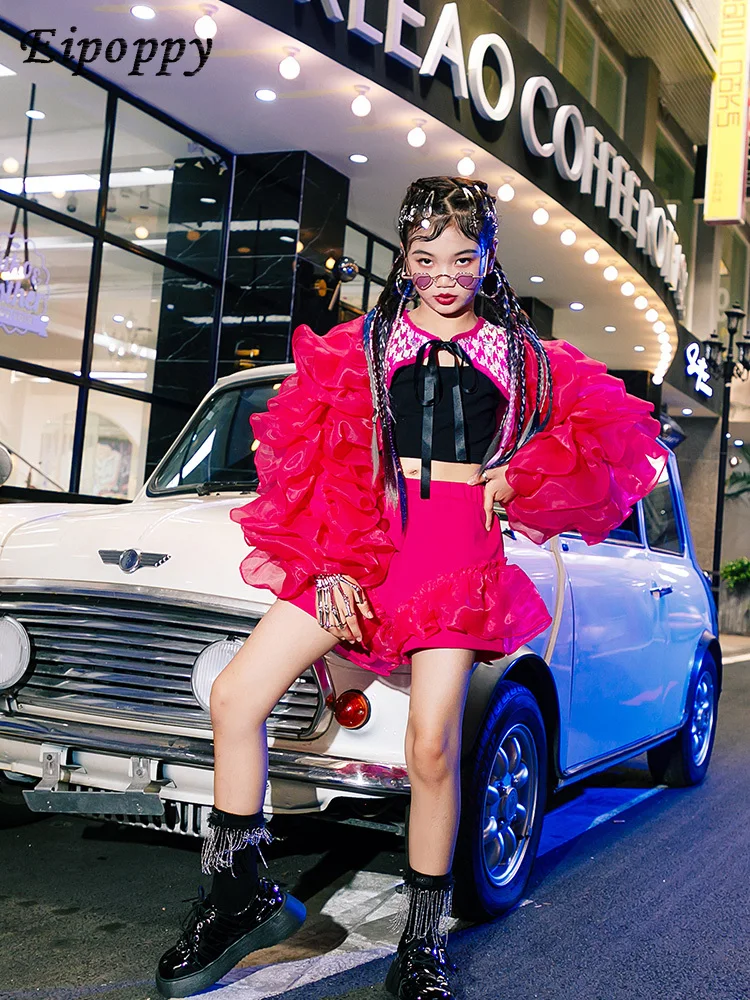 زي عرض المنصة للأطفال ، بدلة رقص جاز مطرزة للبنات ، ملابس رائجة رائعة للبنات ، خريف