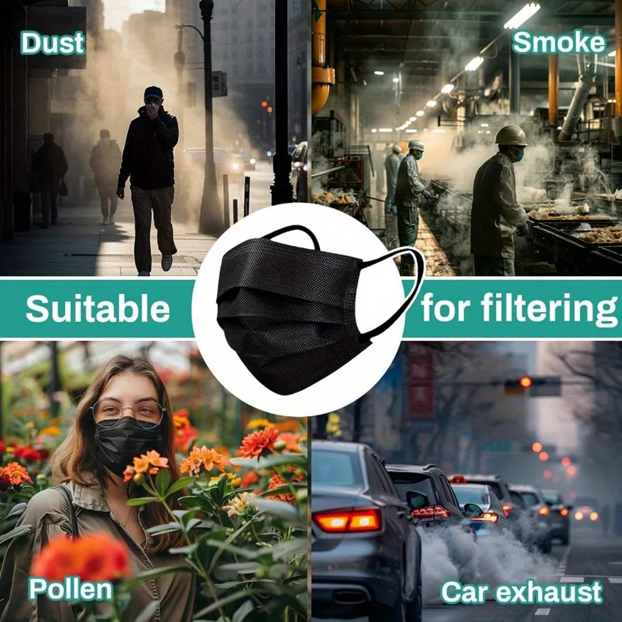 HENGPIN 100/200 قطعة قناع أسود قناع الوجه الواقي القابل للتصرف حزمة منفصلة حزمة مستقلة 3 طبقات رقائق تنفس يوميا #4