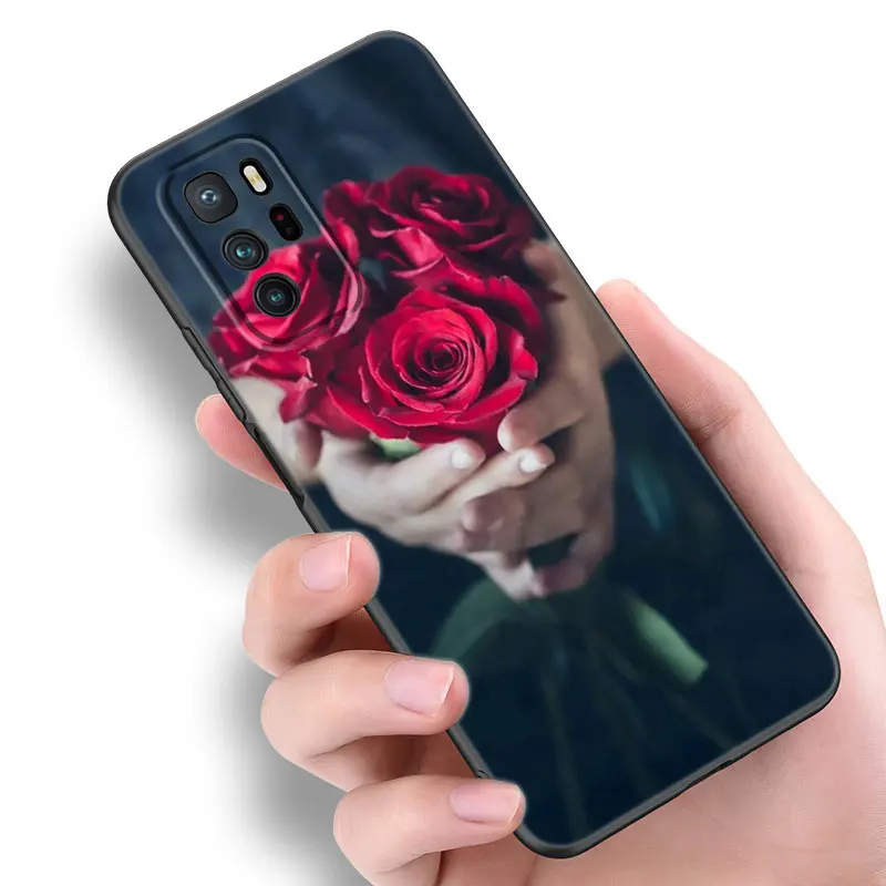 Beautiful Rose Picture Black Silicone Phone Case For Xiaomi Redmi Note 9 10 11 11S 11T 12 13 Pro 5G Plus 9S 10S 12S