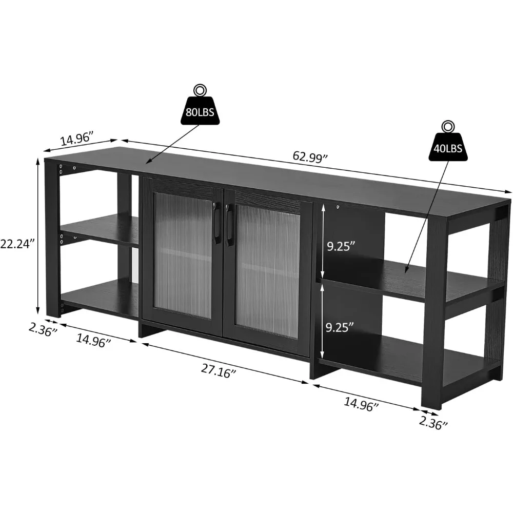 TV Stand for 70 inch TV, Entertainment Center TV Console Table TV Storage Cabinets Media Console with 2 Doors and Open Shelves