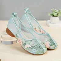 Summer New Ethnic Style Shoes Lace-up Mesh Thin Casual Flats Breathable Shallow Mouth Shoes Soft Soled Comfort Embroidered Shoe