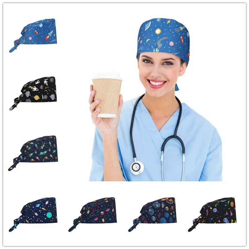 Astronaut Space Surgical Hat Medical Cap Nursing Hat Peach Skin Velvet Hospital Clinic Hat Stretch Hygiene Dental Work Cap