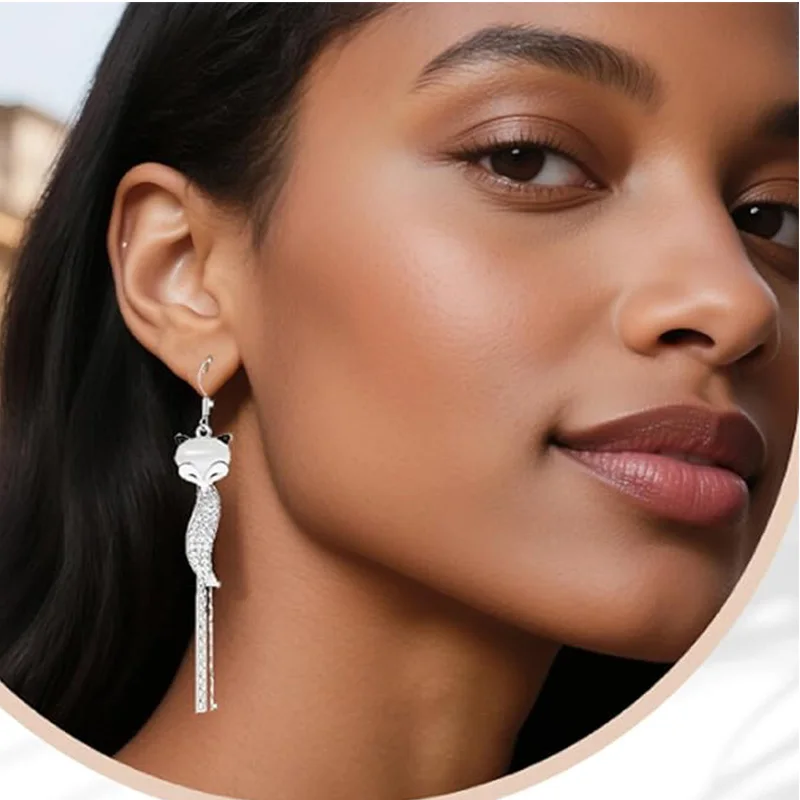 أقراط عصرية على شكل ثعلب للنساء أقراط متدلية من حجر الراين أنيقة للحفلات والارتداء اليومي هدية مجوهرات