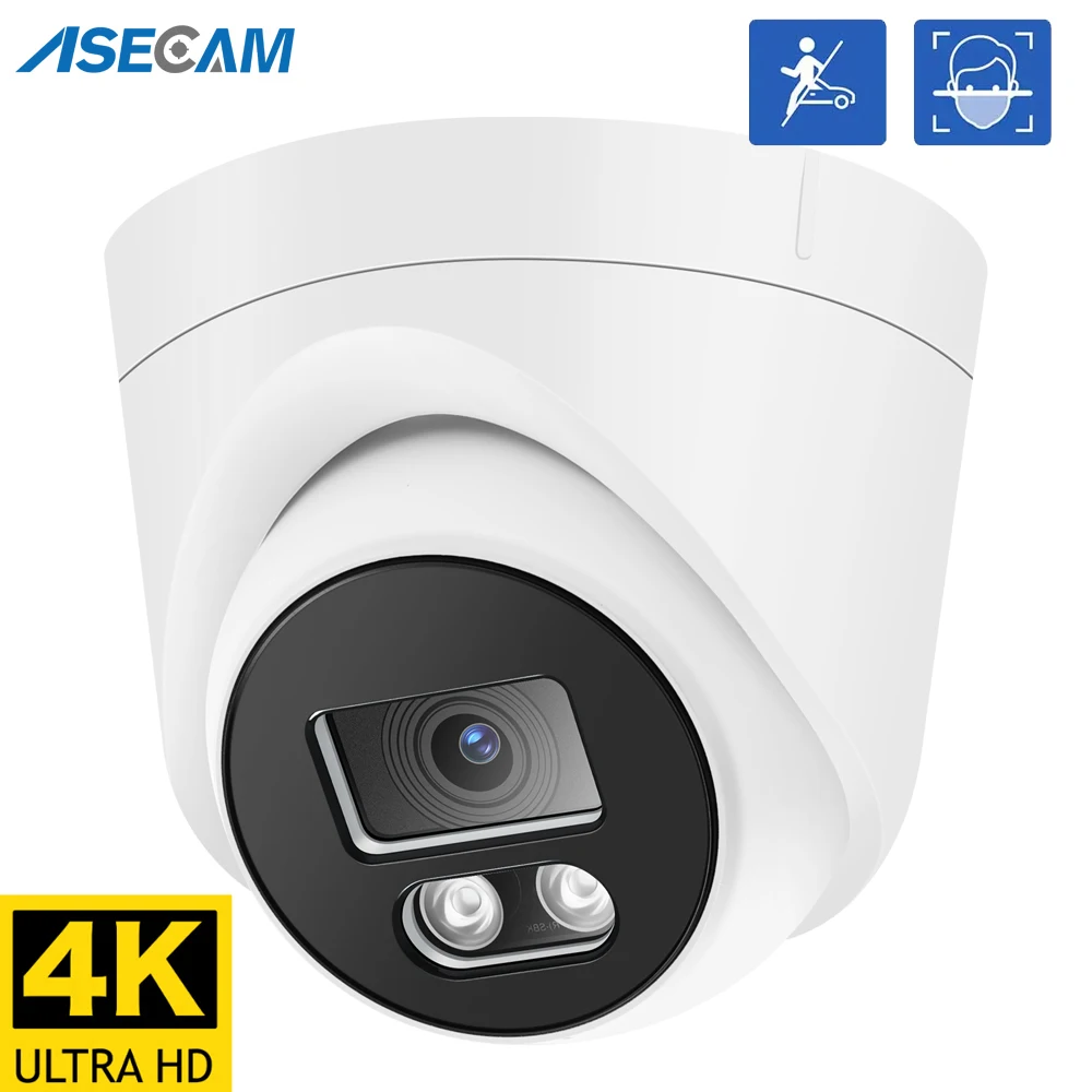 ASECAM 8MP 4K IP Camera Outdoor CCTV Face Detection Audio H.265 Onvif Metal White Dome Human Detection Surveillance Camera