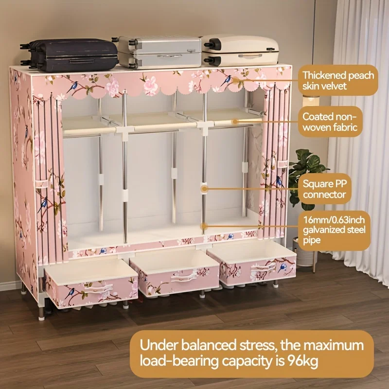 

Simple Clothes Storage Closet Wardrobe, Easy Assembly Large , Durable Rack For Shirts,