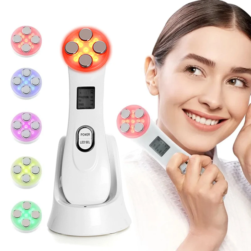 5-IN-1 جهاز تجميل الفوتون LED بتردد الراديو RF لرفع الجلد وشد مدلك الوجه للعناية بالبشرة #1