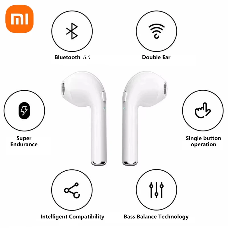 Xiaomi سماعة بلوتوث لاسلكية صغيرة سماعات أذن استريو سماعات رأس لاسلكية رياضية مع صندوق شحن لجميع الهواتف الذكية