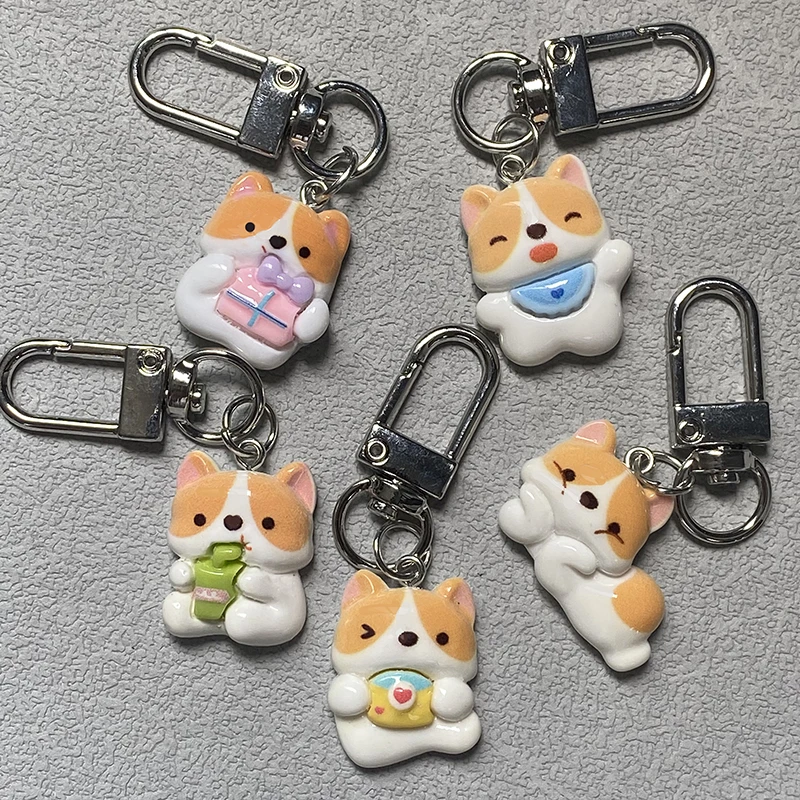 Resin Cute Dog Puppy Corgi Keychain Keyring For Women Friend Kawaii Cartoon Pet Animal Bag Airpods Box Car Key Accessory Jewelry