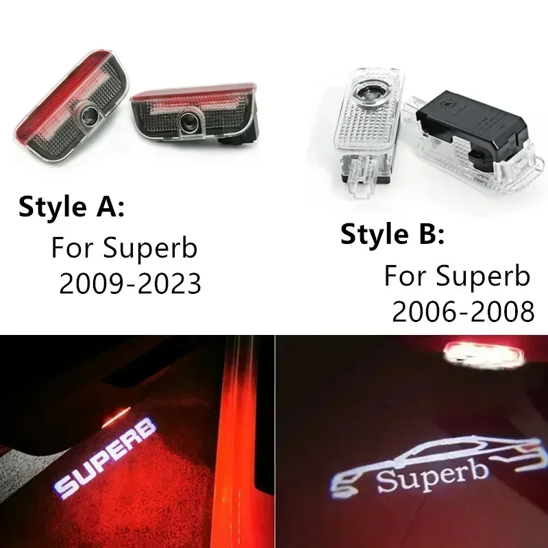 2pcs Welcome Door Light Car Projector Lamp LED Courtesy Wireless Decoration Compatible For Skoda Superb 2 MK2 Superb 3 2006-2018 - view 2